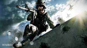 soldado saltando un obstaculo con una metralleta en las manos. Imagen del videojuego Battlefield 3