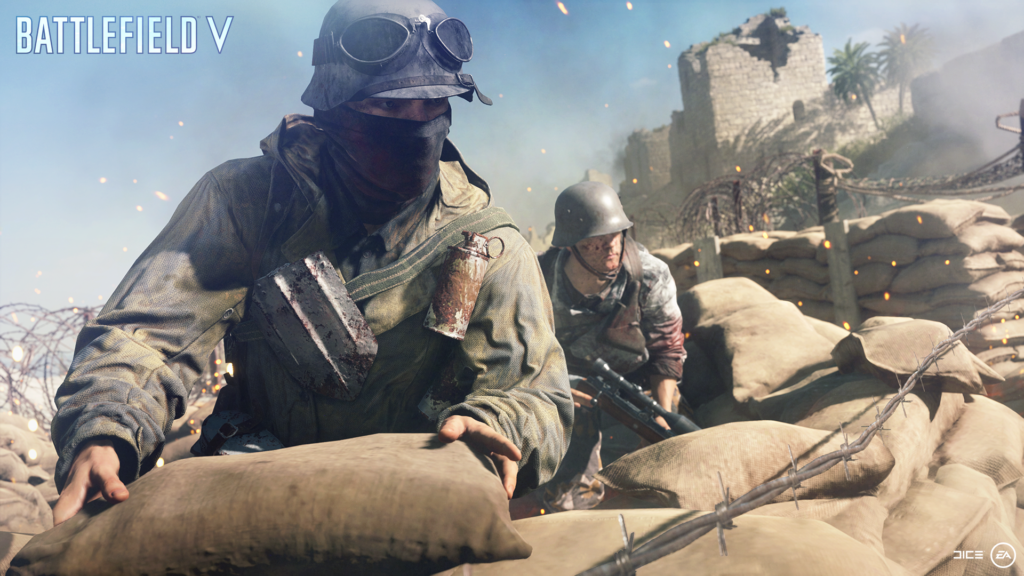 Imagen con dos soldados en plena guerra mundial en el videojuego Battlefield V