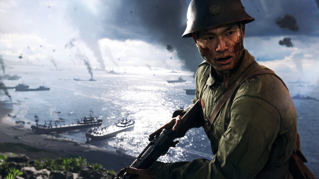 Soldado asiático en el desembarco en vietnam en el videojuego Battlefield V