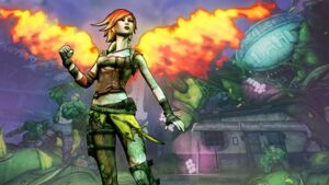 personaje chica con alas de fuego en el videojuego Borderlands 2