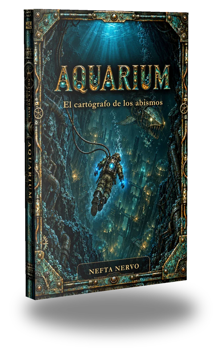 Aquarium - El cartógrafo de los abismos - Portada libro - novela steampunk de Nefta Nervo